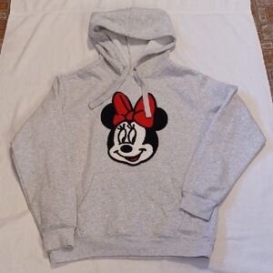 Disney Heather Gray Hoodie with Minnie Mouse and Red Bow Size Small